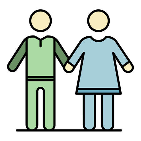 Senior couple icon. Outline senior couple vector icon color flat isolated on whiteのイラスト素材