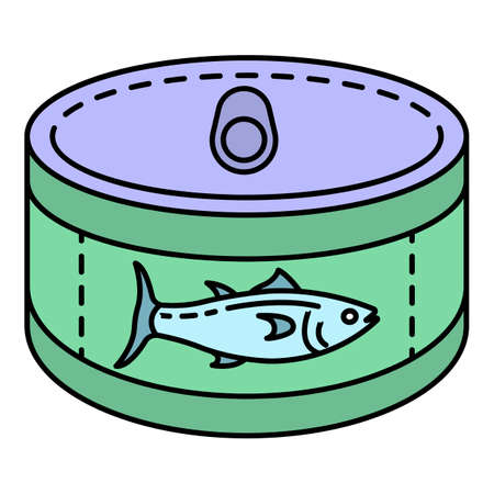 Tuna tin can icon. Outline tuna tin can vector icon color flat isolated on whiteのイラスト素材