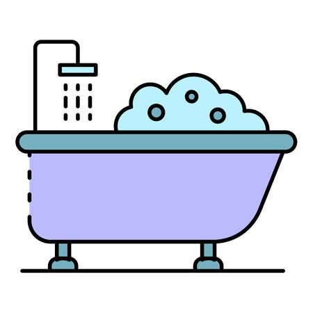Bathtub shower icon. Outline bathtub shower vector icon color flat isolated on whiteのイラスト素材