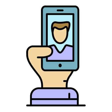Selfie hand smartphone icon. Outline selfie hand smartphone vector icon color flat isolated on whiteのイラスト素材