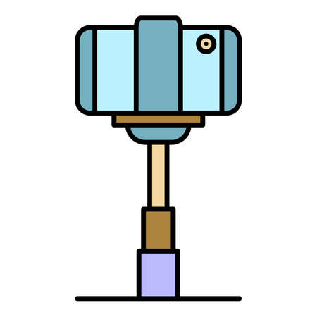 Smartphone selfie stick icon. Outline smartphone selfie stick vector icon color flat isolated on whiteのイラスト素材