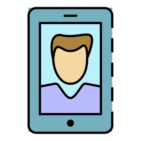 Modern selfie boy icon. Outline modern selfie boy vector icon color flat isolated on whiteのイラスト素材