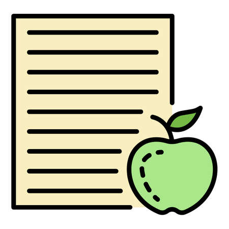Homework paper apple icon. Outline homework paper apple vector icon color flat isolated on whiteのイラスト素材