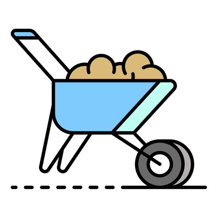 Full wheelbarrow icon. Outline full wheelbarrow vector icon color flat isolated on whiteのイラスト素材