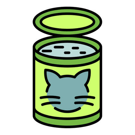 Cat food tin can icon. Outline cat food tin can vector icon color flat isolated on whiteのイラスト素材