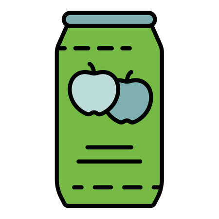 Apple juice tin can icon. Outline apple juice tin can vector icon color flat isolated on whiteのイラスト素材