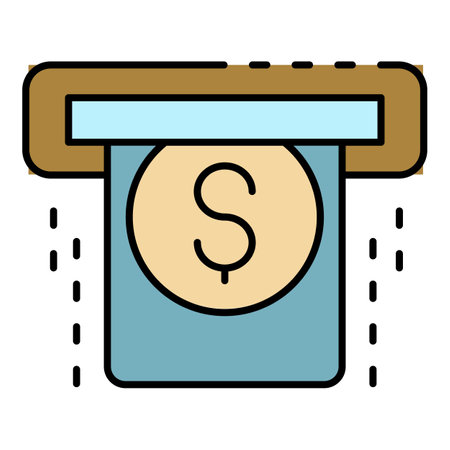 Cash money atm icon. Outline cash money atm vector icon color flat isolatedのイラスト素材