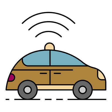 Self driving car icon. Outline self driving car vector icon color flat isolatedのイラスト素材