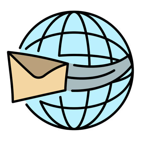 Global shipping delivery icon. Outline global shipping delivery vector icon color flat isolatedのイラスト素材