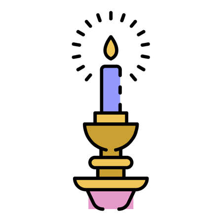 Burning candle icon. Outline burning candle vector icon color flat isolatedのイラスト素材