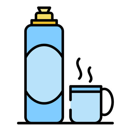 Hot tea bottle icon. Outline hot tea  bottle vector icon color flat isolatedのイラスト素材