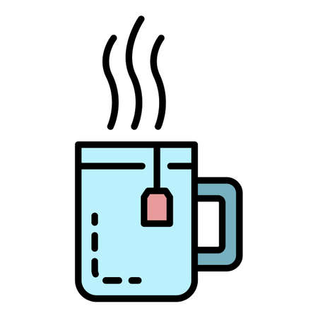 Hot tea mug icon. Outline hot tea mug vector icon color flat isolatedのイラスト素材