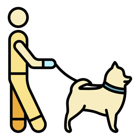 Man walking dog icon. Outline man walking dog vector icon color flat isolatedのイラスト素材