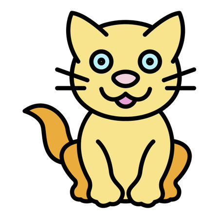 Happy cat icon. Outline happy cat vector icon color flat isolatedのイラスト素材