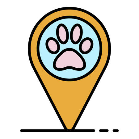 Pet hotel map pin icon. Outline pet hotel map pin vector icon color flat isolatedのイラスト素材