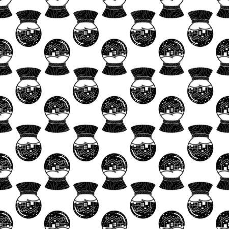 Snow globe house pattern seamless background texture repeat wallpaper geometric vectorのイラスト素材