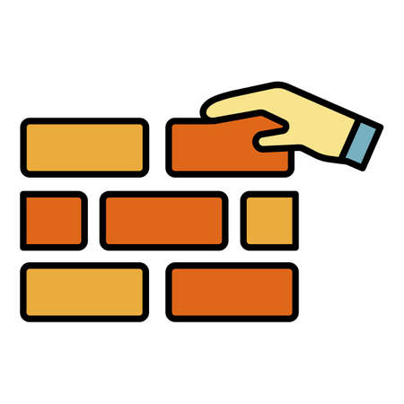 Put on wall brick icon. Outline put on wall brick vector icon color flat isolatedのイラスト素材