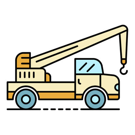 Truck crane icon. Outline truck crane vector icon color flat isolatedのイラスト素材