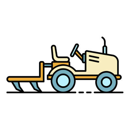 Small tractor plow icon. Outline small tractor plow vector icon color flat isolatedのイラスト素材