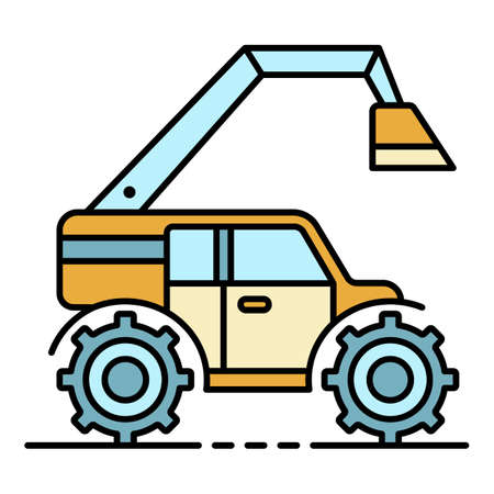 Modern farm excavator icon. Outline modern farm excavator vector icon color flat isolatedのイラスト素材