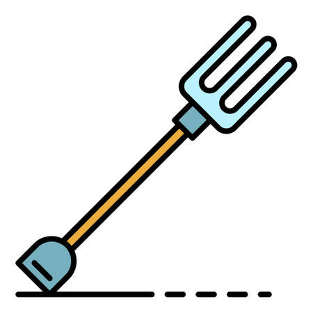 Garden fork icon. Outline garden fork vector icon color flat isolatedのイラスト素材