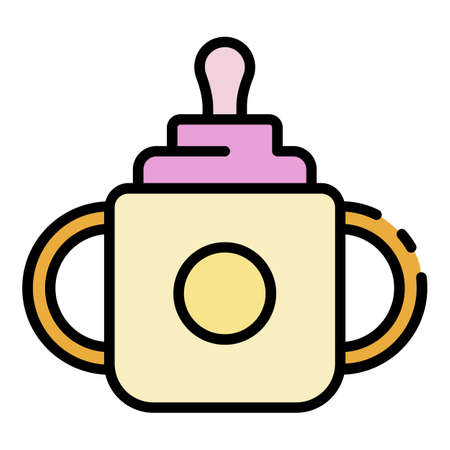Sippy cup icon. Outline sippy cup vector icon color flat isolatedのイラスト素材