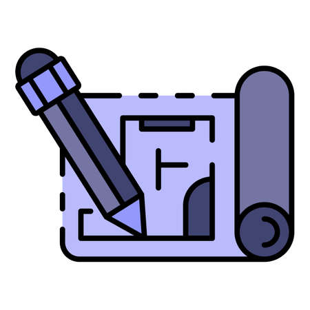 Pencil writing paper plan icon. Outline pencil writing paper plan vector icon color flat isolatedのイラスト素材