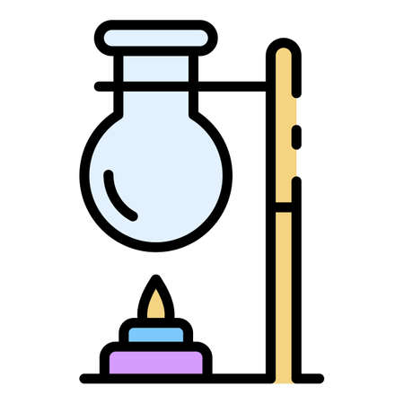 Lab flask on flame icon. Outline lab flask on flame vector icon color flat isolatedのイラスト素材