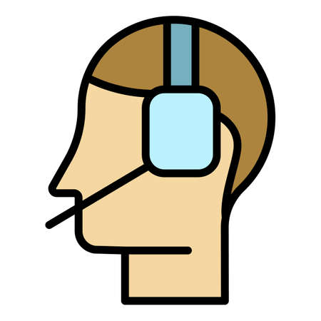 Online call center icon. Outline online call center vector icon color flat isolatedのイラスト素材