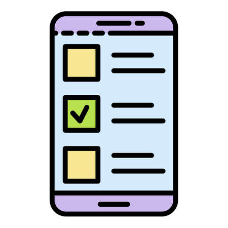 Done smartphone vote icon. Outline done smartphone vote vector icon color flat isolatedのイラスト素材