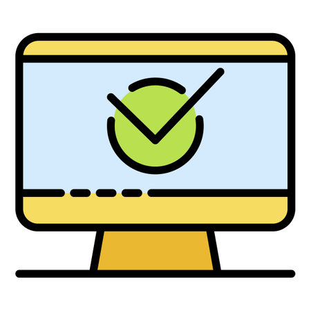 Computer check note icon. Outline computer check note vector icon color flat isolatedのイラスト素材