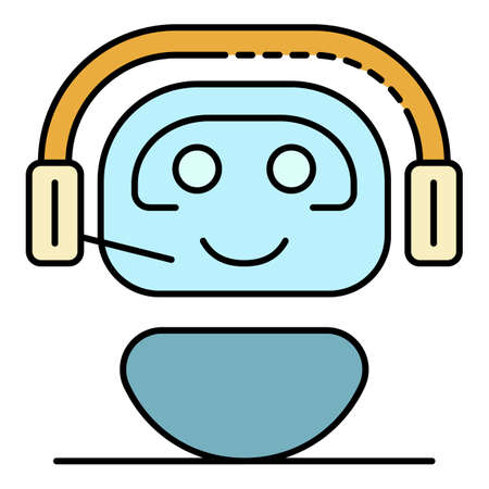 Chat bot in headphones icon. Outline chat bot in headphones vector icon color flat isolatedのイラスト素材