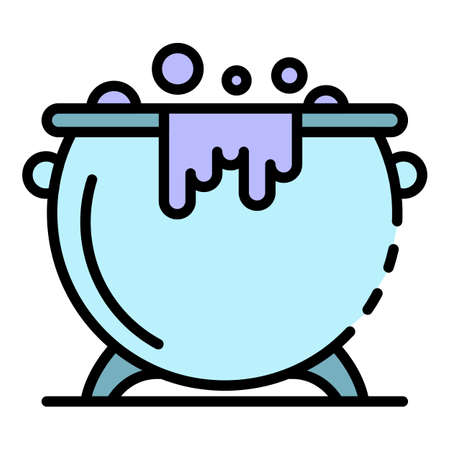 Magic cauldron icon. Outline magic cauldron vector icon color flat isolatedのイラスト素材