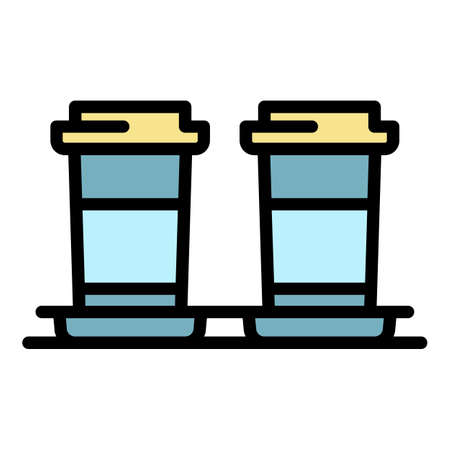 Double coffee plastic cup icon. Outline double coffee plastic cup vector icon color flat isolatedのイラスト素材