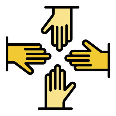 Volunteer hand group icon. Outline volunteer hand group vector icon color flat isolated