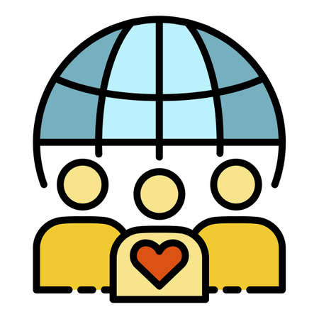 Global people charity icon. Outline global people charity vector icon color flat isolated