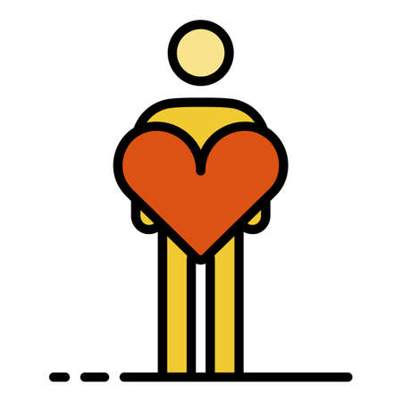 Man take care heart icon. Outline man take care heart vector icon color flat isolatedのイラスト素材