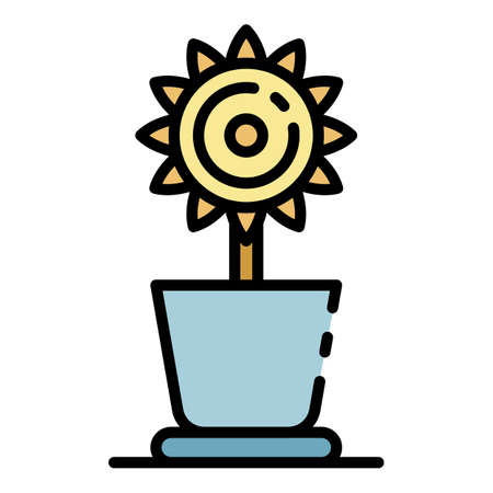 Cute flower pot icon. Outline cute flower pot vector icon color flat isolatedのイラスト素材