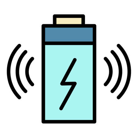 Wireless battery charging icon. Outline wireless battery charging vector icon color flat isolatedのイラスト素材