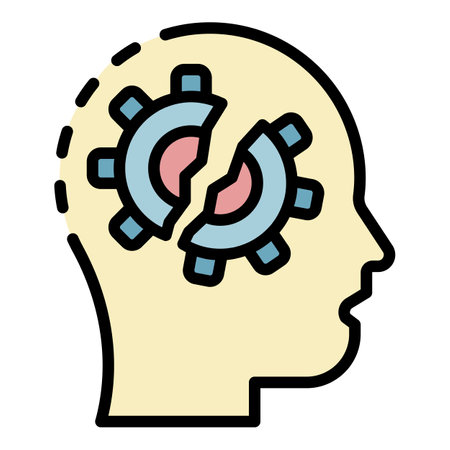 Braked mind gear icon. Outline braked mind gear vector icon color flat isolatedのイラスト素材