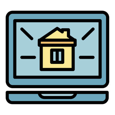 Smart home laptop icon. Outline smart home laptop vector icon color flat isolatedのイラスト素材