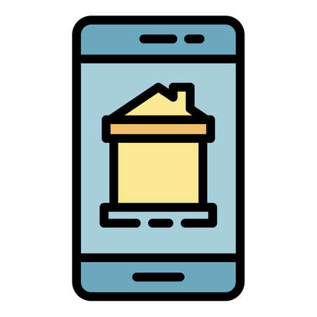 Smart home on the phone icon. Outline smart home on the phone vector icon color flat isolatedのイラスト素材