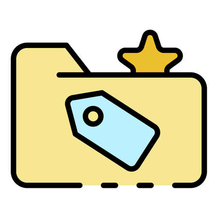 Folder with tag and star icon. Outline folder with tag and star vector icon color flat isolatedのイラスト素材