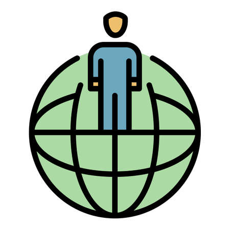 Global money man icon. Outline global money man vector icon color flat isolatedのイラスト素材