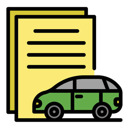Car and documents icon. Outline car and documents vector icon color flat isolatedのイラスト素材