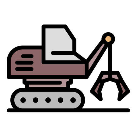 Mining excavator icon. Outline mining excavator vector icon color flat isolatedのイラスト素材