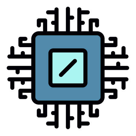 Computer processor icon. Outline computer processor vector icon color flat isolatedのイラスト素材