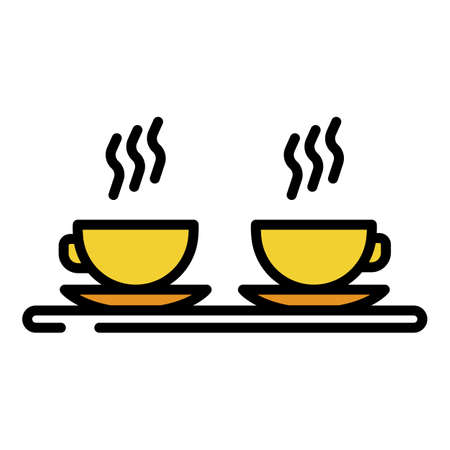 Hot coffee cups icon. Outline hot coffee cups vector icon color flat isolatedのイラスト素材