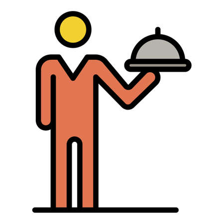 Waiter man icon. Outline waiter man vector icon color flat isolatedのイラスト素材