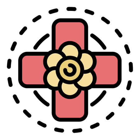 Top view flower cross icon. Outline top view flower cross vector icon color flat isolatedのイラスト素材